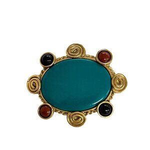 Vintage Goldtone and Multicolor Brooch Pin Statement Swirls 1 3/4" x 2 1/4"